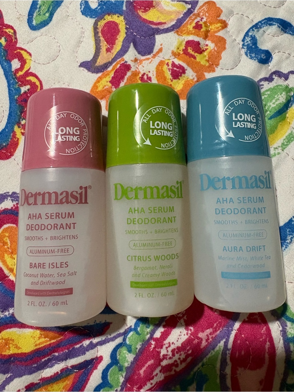 AHA Serum Deodorant Trio - Bare Isles Pink, Citrus Woods Green, Aura Drift Blue